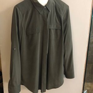 Ann Taylor Silk Army Green Button Up